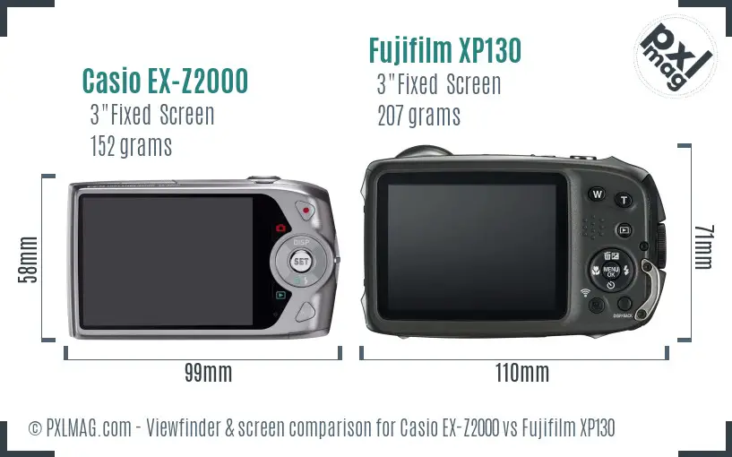 Casio EX-Z2000 vs Fujifilm XP130 Screen and Viewfinder comparison