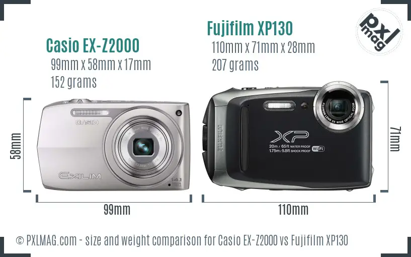 Casio EX-Z2000 vs Fujifilm XP130 size comparison