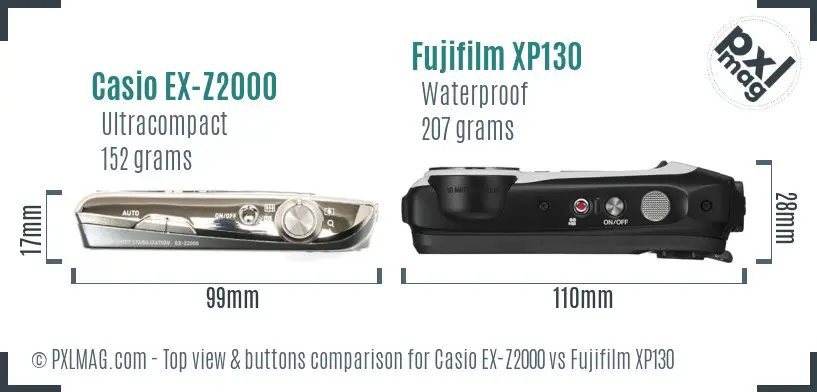 Casio EX-Z2000 vs Fujifilm XP130 top view buttons comparison