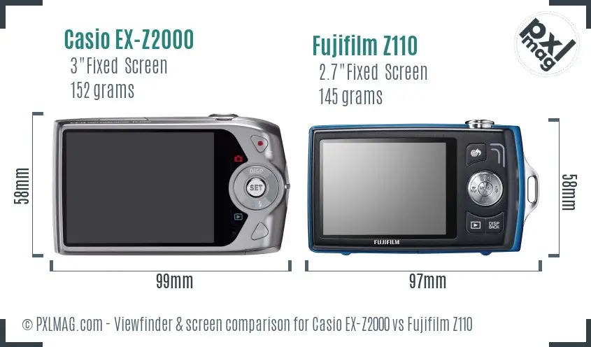 Casio EX-Z2000 vs Fujifilm Z110 Screen and Viewfinder comparison