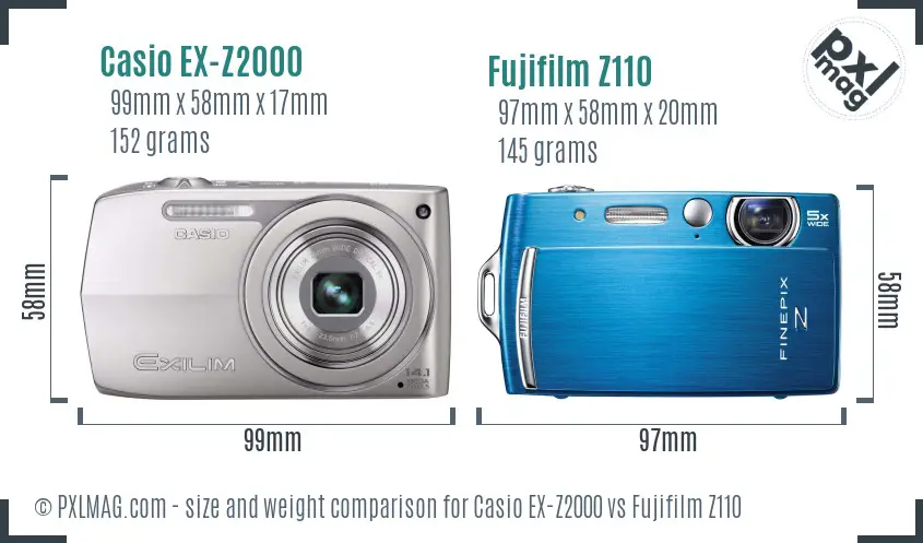 Casio EX-Z2000 vs Fujifilm Z110 size comparison