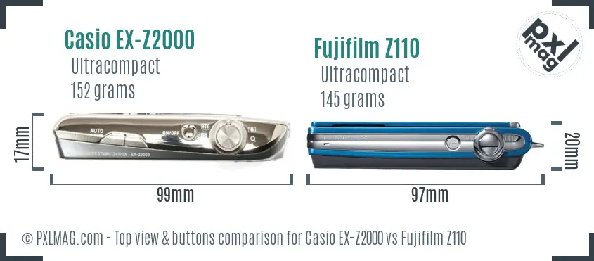 Casio EX-Z2000 vs Fujifilm Z110 top view buttons comparison