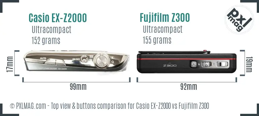 Casio EX-Z2000 vs Fujifilm Z300 top view buttons comparison