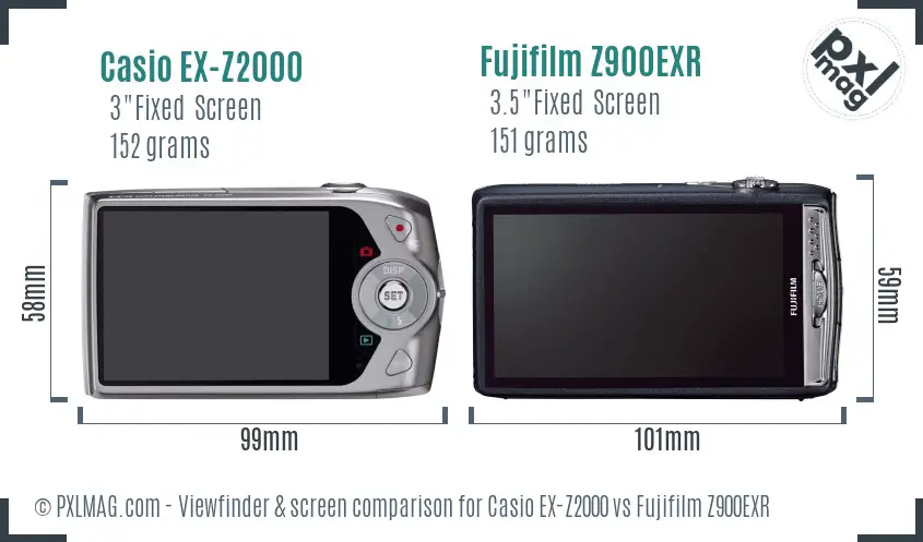 Casio EX-Z2000 vs Fujifilm Z900EXR Screen and Viewfinder comparison