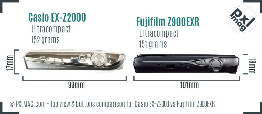 Casio EX-Z2000 vs Fujifilm Z900EXR top view buttons comparison