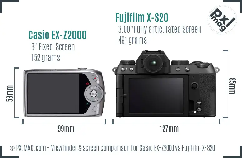 Casio EX-Z2000 vs Fujifilm X-S20 Screen and Viewfinder comparison Casio EX-Z2000 vs Fujifilm X-S20 Screen and Viewfinder comparison