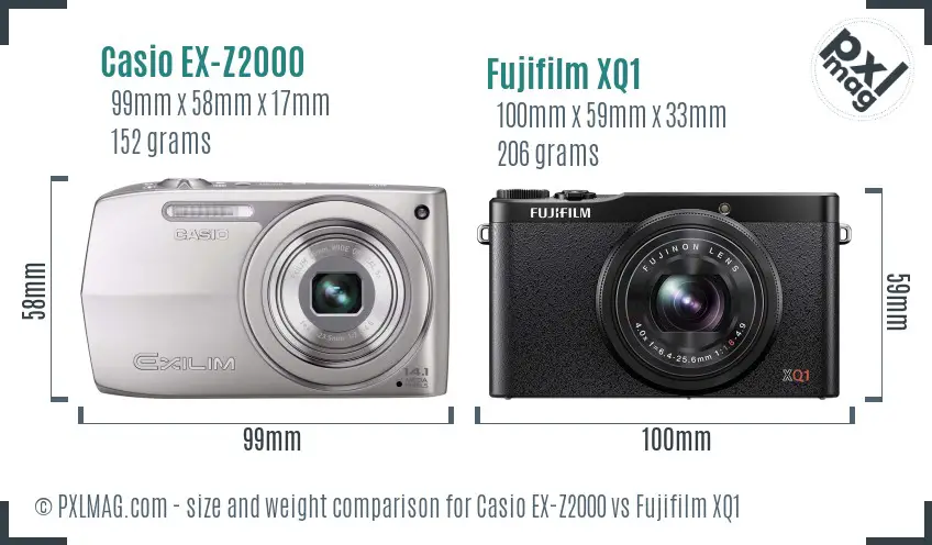 Casio EX-Z2000 vs Fujifilm XQ1 size comparison