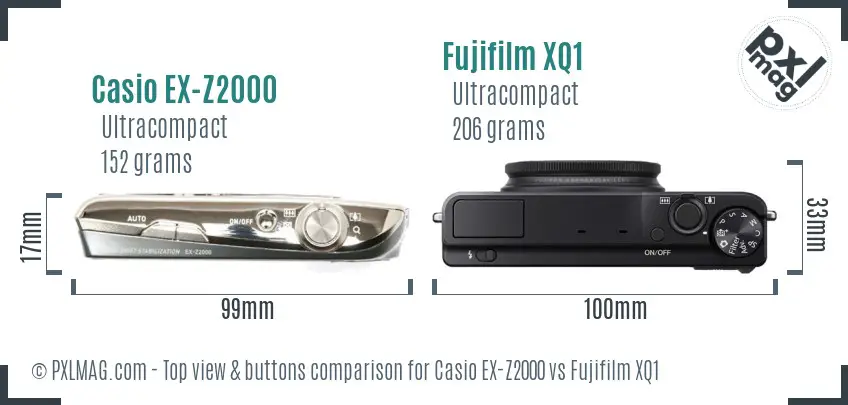 Casio EX-Z2000 vs Fujifilm XQ1 top view buttons comparison