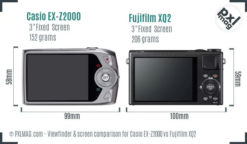 Casio EX-Z2000 vs Fujifilm XQ2 Screen and Viewfinder comparison