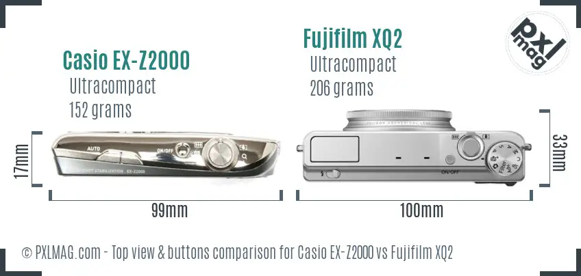 Casio EX-Z2000 vs Fujifilm XQ2 top view buttons comparison