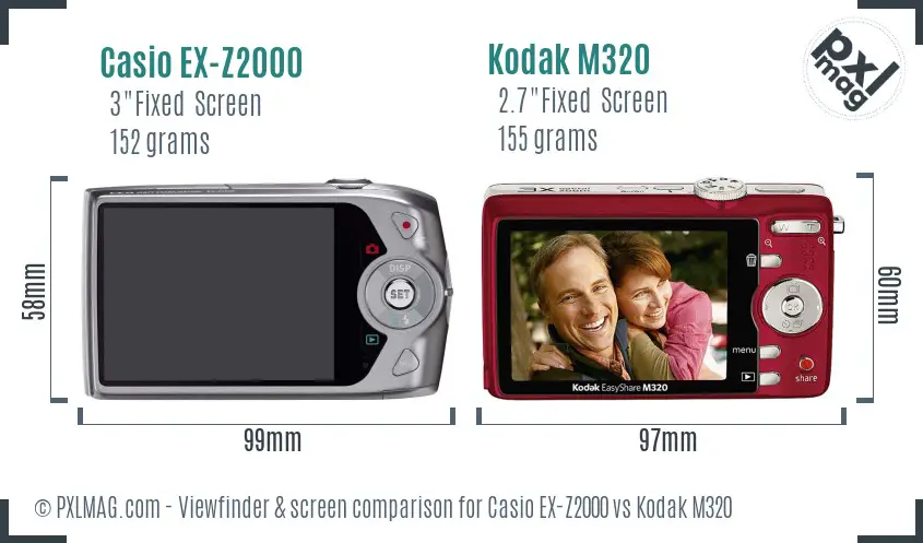 Casio EX-Z2000 vs Kodak M320 Screen and Viewfinder comparison