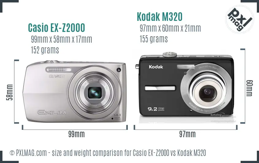 Casio EX-Z2000 vs Kodak M320 size comparison