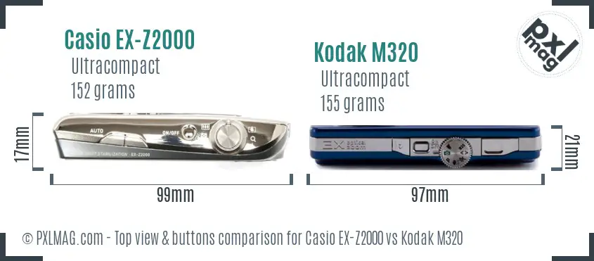 Casio EX-Z2000 vs Kodak M320 top view buttons comparison