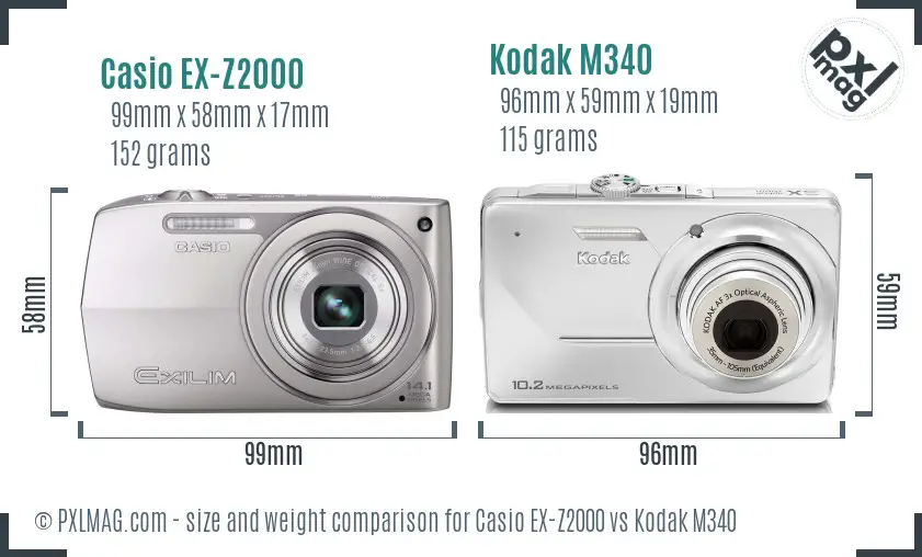 Casio EX-Z2000 vs Kodak M340 size comparison