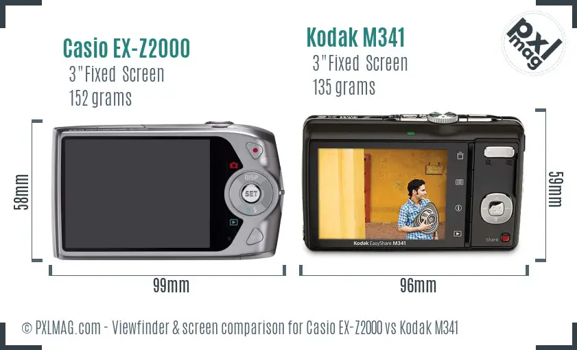 Casio EX-Z2000 vs Kodak M341 Screen and Viewfinder comparison