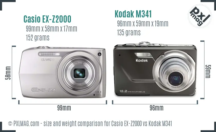 Casio EX-Z2000 vs Kodak M341 size comparison