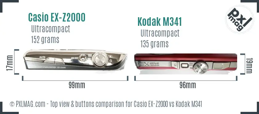 Casio EX-Z2000 vs Kodak M341 top view buttons comparison