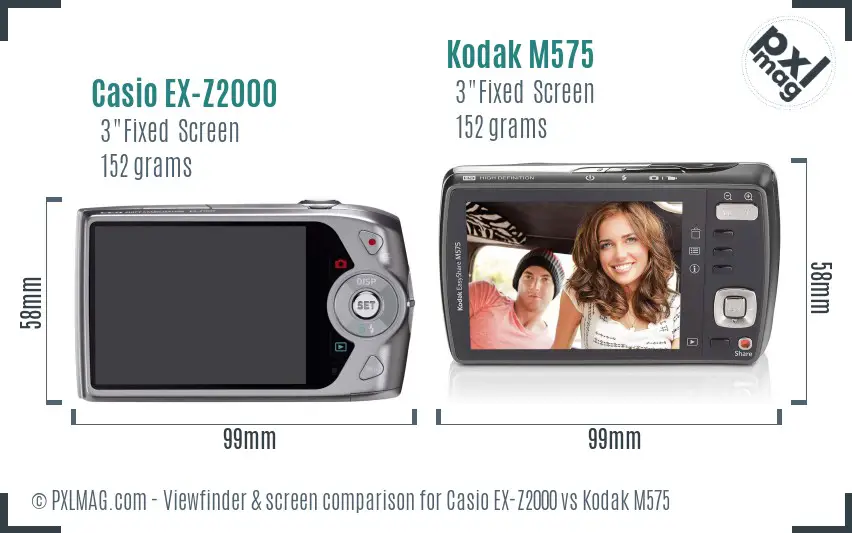Casio EX-Z2000 vs Kodak M575 Screen and Viewfinder comparison