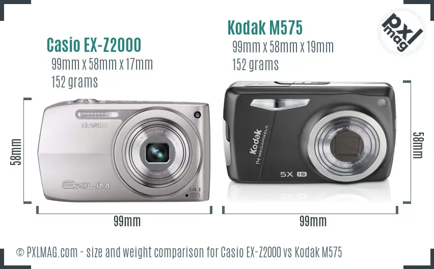 Casio EX-Z2000 vs Kodak M575 size comparison