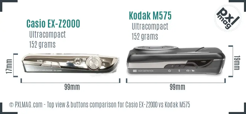 Casio EX-Z2000 vs Kodak M575 top view buttons comparison