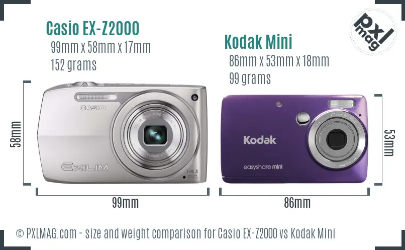 Casio EX-Z2000 vs Kodak Mini size comparison