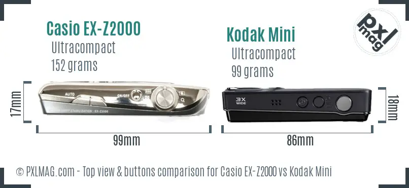 Casio EX-Z2000 vs Kodak Mini top view buttons comparison
