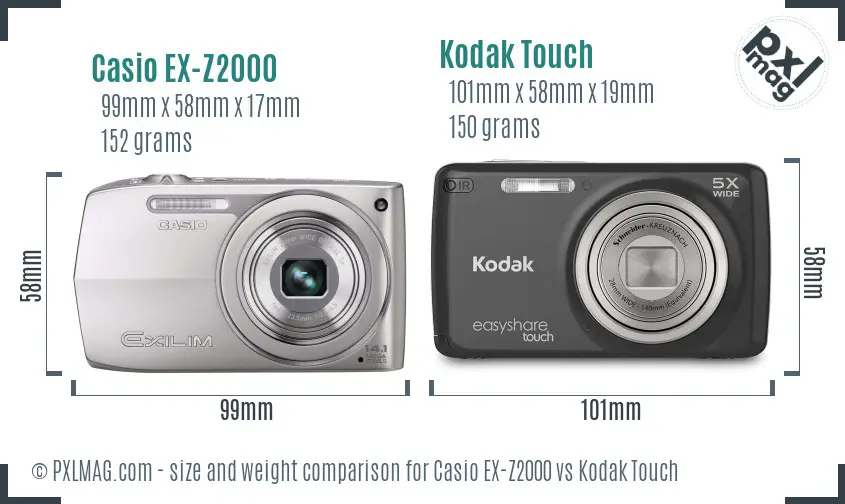 Casio EX-Z2000 vs Kodak Touch size comparison Casio EX-Z2000 vs Kodak Touch size comparison