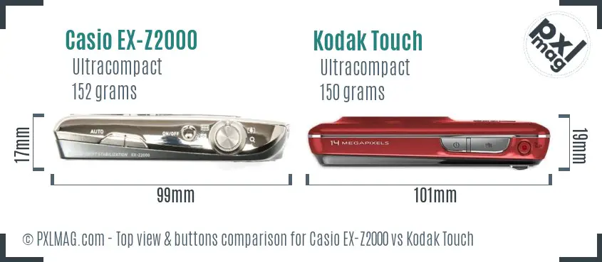 Casio EX-Z2000 vs Kodak Touch top view buttons comparison Casio EX-Z2000 vs Kodak Touch top view buttons comparison