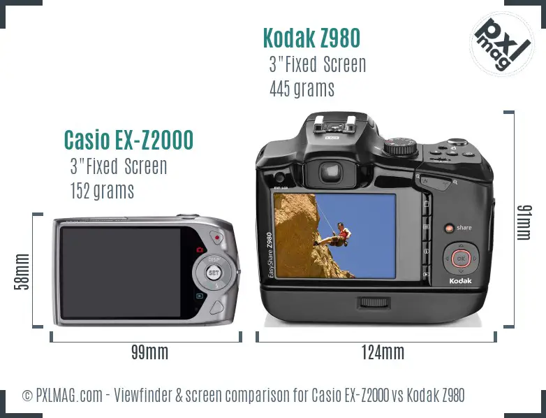 Casio EX-Z2000 vs Kodak Z980 Screen and Viewfinder comparison