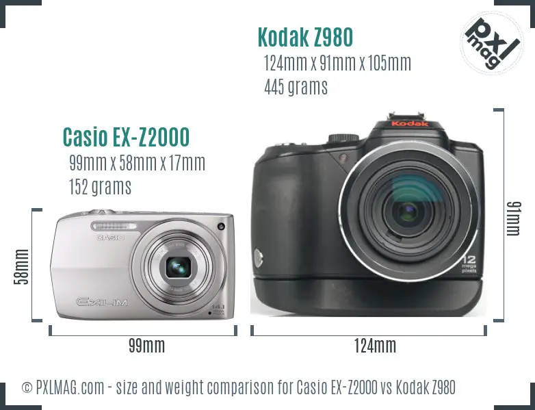 Casio EX-Z2000 vs Kodak Z980 size comparison