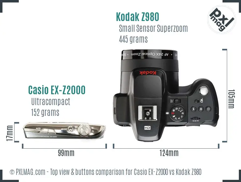 Casio EX-Z2000 vs Kodak Z980 top view buttons comparison
