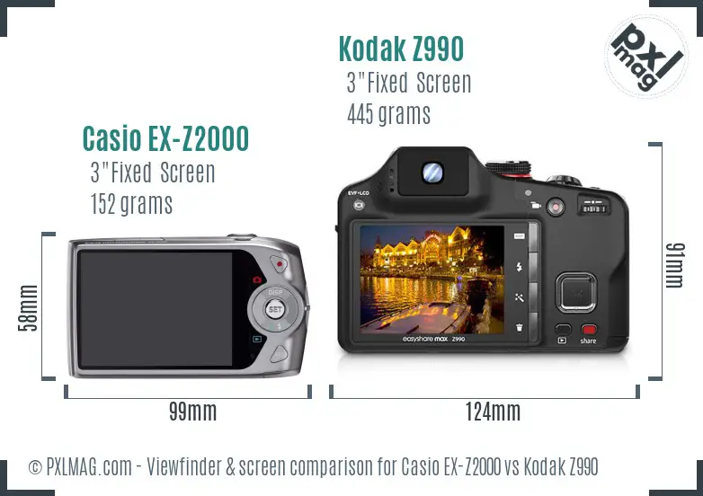 Casio EX-Z2000 vs Kodak Z990 Screen and Viewfinder comparison