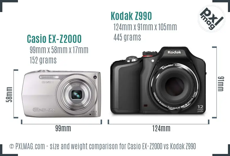 Casio EX-Z2000 vs Kodak Z990 size comparison