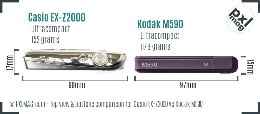 Casio EX-Z2000 vs Kodak M590 top view buttons comparison Casio EX-Z2000 vs Kodak M590 top view buttons comparison