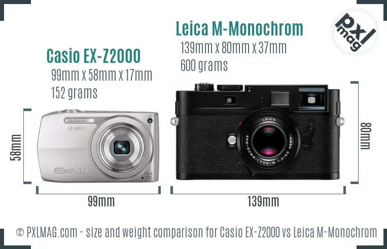 Casio EX-Z2000 vs Leica M-Monochrom size comparison