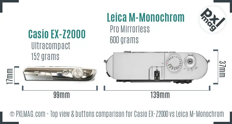 Casio EX-Z2000 vs Leica M-Monochrom top view buttons comparison