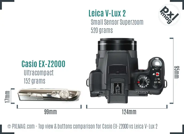 Casio EX-Z2000 vs Leica V-Lux 2 top view buttons comparison