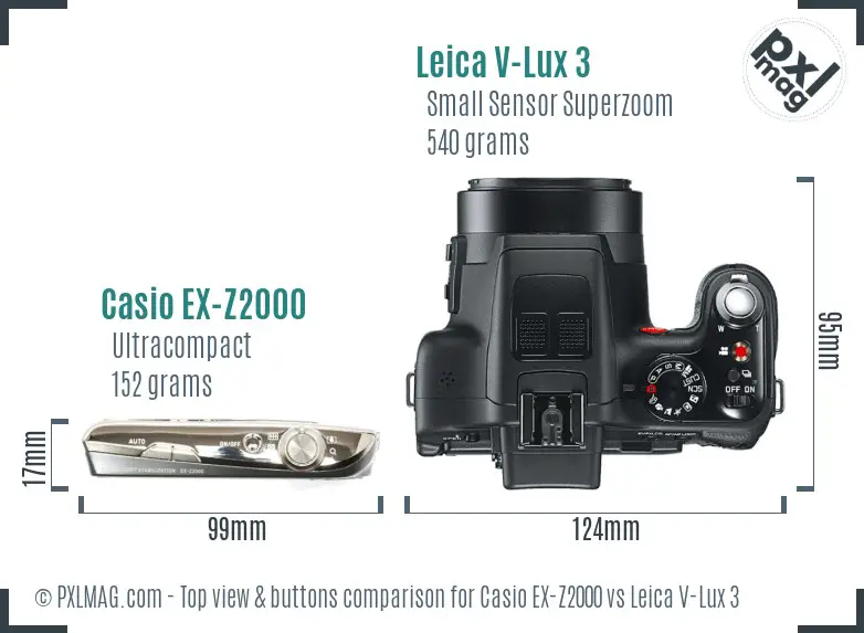 Casio EX-Z2000 vs Leica V-Lux 3 top view buttons comparison
