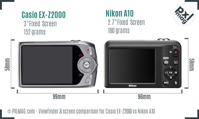 Casio EX-Z2000 vs Nikon A10 Screen and Viewfinder comparison