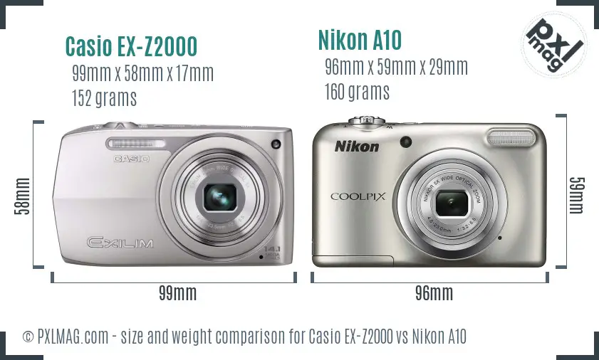 Casio EX-Z2000 vs Nikon A10 size comparison