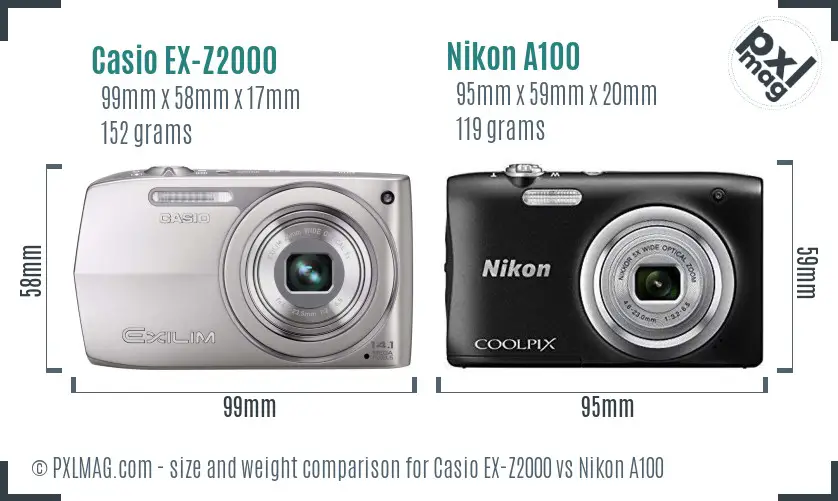 Casio EX-Z2000 vs Nikon A100 size comparison Casio EX-Z2000 vs Nikon A100 size comparison