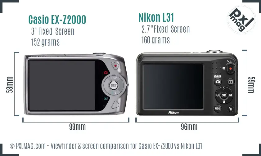 Casio EX-Z2000 vs Nikon L31 Screen and Viewfinder comparison