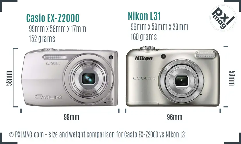 Casio EX-Z2000 vs Nikon L31 size comparison