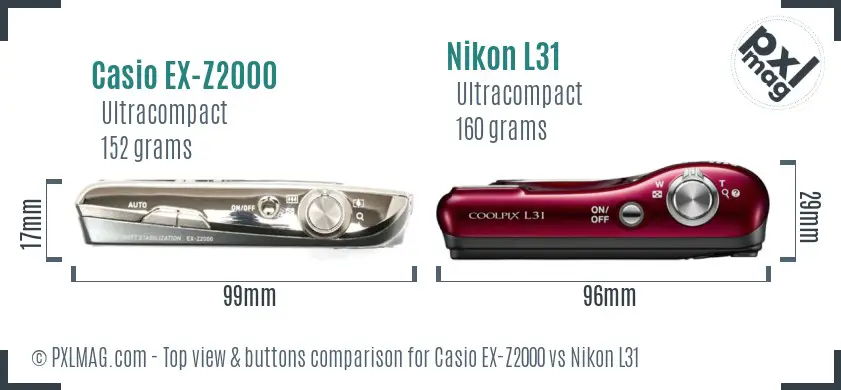 Casio EX-Z2000 vs Nikon L31 top view buttons comparison