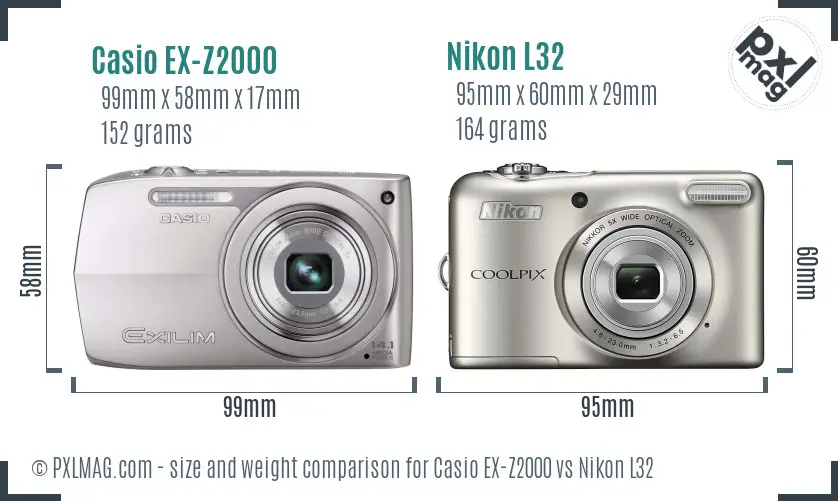 Casio EX-Z2000 vs Nikon L32 size comparison