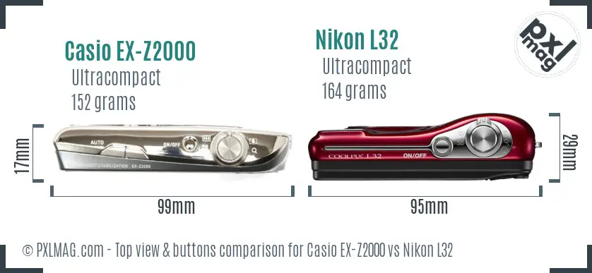 Casio EX-Z2000 vs Nikon L32 top view buttons comparison