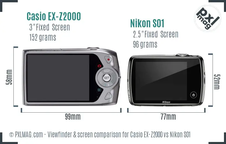 Casio EX-Z2000 vs Nikon S01 Screen and Viewfinder comparison