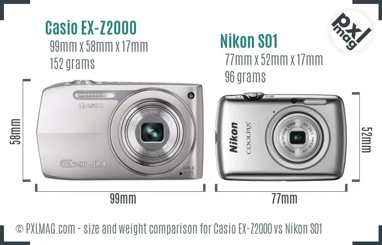 Casio EX-Z2000 vs Nikon S01 size comparison
