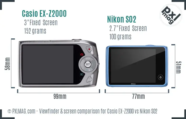 Casio EX-Z2000 vs Nikon S02 Screen and Viewfinder comparison