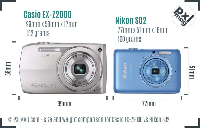 Casio EX-Z2000 vs Nikon S02 size comparison